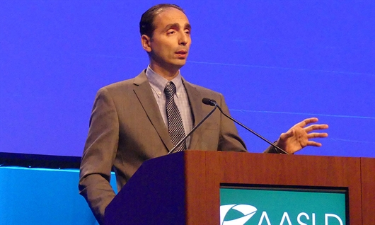 George Iaonnou, durante su presentación en El Encuentro del Hígado 2017. Foto: Liz Highleyman, hivandhepatitis.com