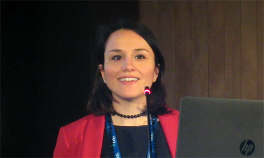 Chiara Mazzarelli, una de las investigadoras del estudio sobre trasplante hepático, en el Congreso Internacional del Hígado, 2018. Foto: Liz Highleyman.